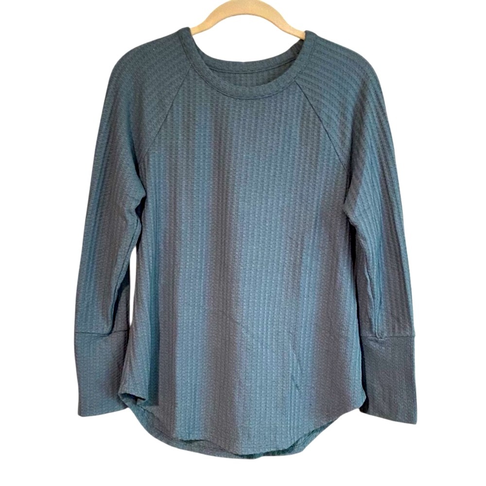 Chaser Waffle Thermal Top Long Sleeve Minimalist T-Shirt Blue Green Size Medium